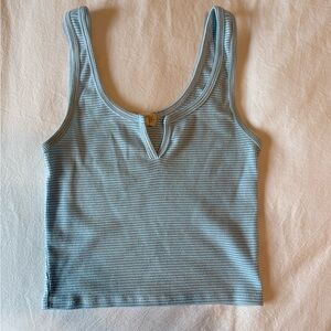 Sky and Sparrow Blue Ribbed Crop Tank Top